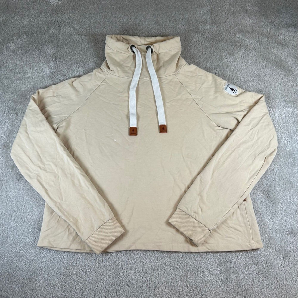 Wanakome Women's Cowl Neck Hoodie Tan Beige Pullover Sweatshirt Size M Raglan